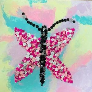 Vibrant Button Butterfly Art on Canvas